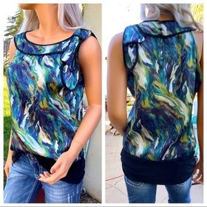 IZBYER Peplum Blouse Bow Accent Water Color Blouse